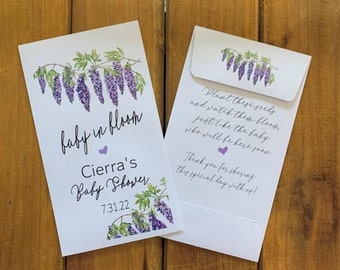 Baby in bloom wisteria seed packet favor, baby shower favor, with or without wildflower seeds (set of 15)  sp20124