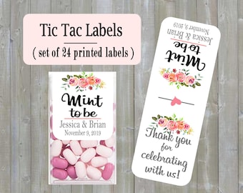 Mint to be Wedding tic tac labels, Wedding Favor, customized (set of 24 printed labels) Bridal shower, Anniversary, TIC789142