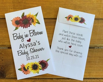 multi colored Sunflower Baby in bloom seed packet favor,  red sunflower, shower favor, with or without wildflower seeds (set of 15)  sp20088