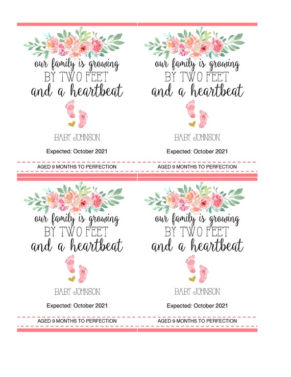 Pregnancy Announcement Pink Flowers Wine Label, Baby Shower.