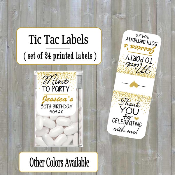 Birthday Party,  tic tac labels, Mint to Party, Gold, Confetti, Party favors, labels (set of 24 printed labels) Other colors -TIC789150