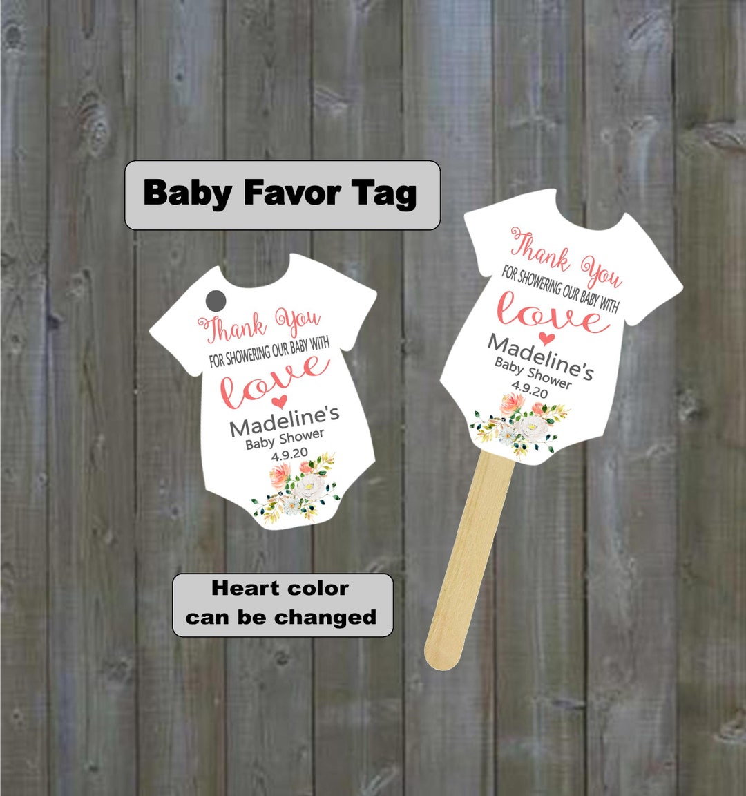 Baby Shower Shirt Favor Tag, From Our Shower to Yours, 2.5h X 2.13w printed set of 25 Tags