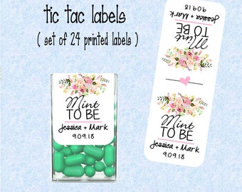 Mint to be tic tac labels, Wedding Favors, stickers customized (set of 24 printed labels) Weddings, Bridal shower, Anniversary TIC78876