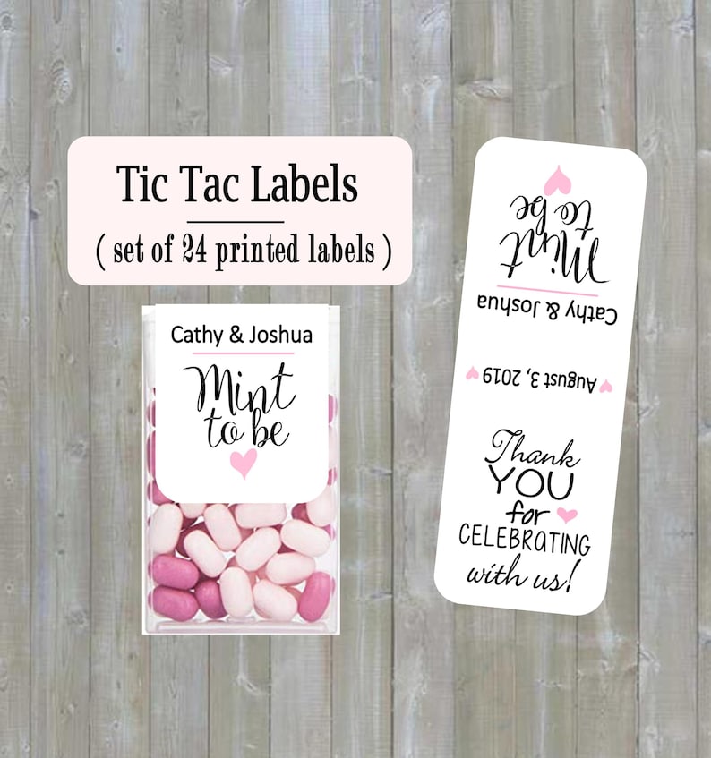 - heart color can change Weddings Bridal shower set of 24 printed labels Mint to be tic tac labels with heart - TIC789148