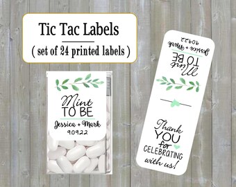 Tic tac labels,  Green leaves Mint to be, Wedding Favors, customized (set of 24 printed labels)  Bridal shower, Anniversary TIC789481
