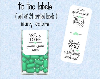 Mint to be, tic tac labels, customized - (set of 24 printed labels) - heart color can change,  Weddings, Bridal shower, Anniversary TIC78859