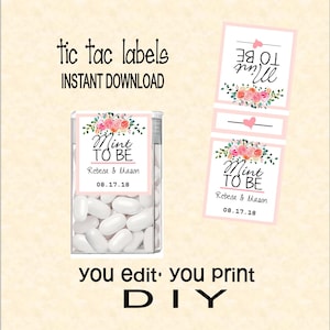 Tic tac labels Mint to be - Wedding- do it yourself - Instant download - you edit - you print,  digital Pdf file) DIY # TIC78863