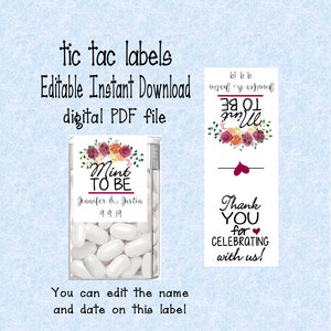 Wedding, Tic tac labels, Mint to be do it yourself - Instant download - you edit - you print, digital Pdf file) DIY # TIC78910