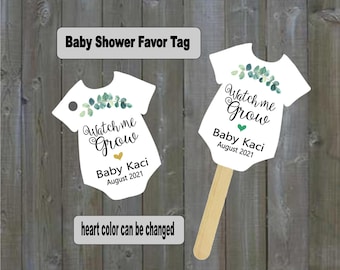 Baby shower favor tag Eucalyptus greenery, watch me grow, 2.5H" x 2.13W" -Printed (set of 25 tags)t210065 -with or without hole punched