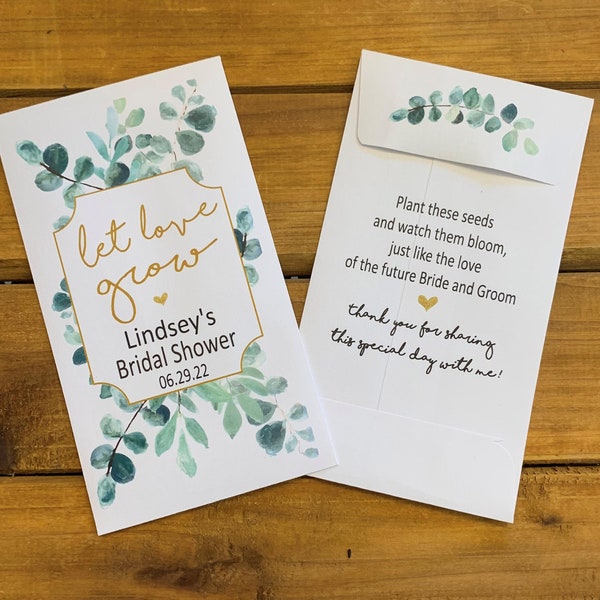 Bridal Shower Eucalyptus Let love grow wedding seed packet favors, Wedding favor, with or without seeds (set of 15), sp20081