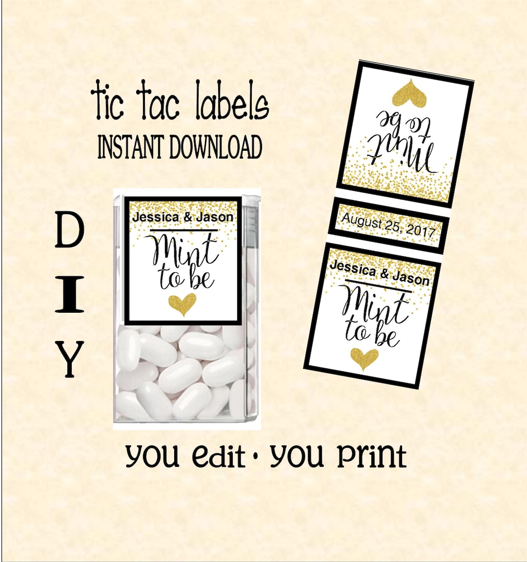Tic Tac Labels Mint to Be Wedding Do It Yourself Instant Download You