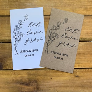 Wildflower seed packet Let love grow, white or brown kraft packet , Wedding favor, Bridal shower, with or without seeds (set of 15), sp20087