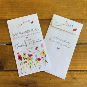 Wedding Wildflowers seed packet favors, For the butterflies and bees, Bridal shower favor, with or without seeds (set of 15), sp20086