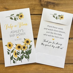 Sunflower Baby in bloom seed packet favors baby sprinkle shower favor, with or without wildflower seeds (set of 15)  sp20184