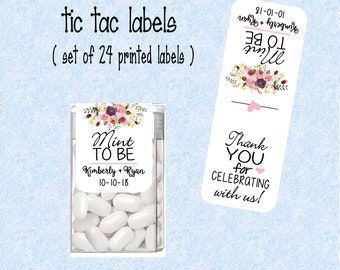 Mint to be, tic tac labels, Wedding Favors, stickers customized (set of 24 printed labels) Bridal shower, Anniversary, Wedding TIC78881