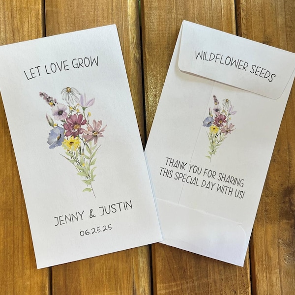 Wedding favor Wildflowers Let love grow seed packet favors, Bridal shower favor, with or without seeds (set of 15), sp20161