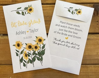 Wedding Yellow Sunflower Let love grow seed packet favors, Bridal shower favor, with or without wildflower seeds (set of 15), sp20187
