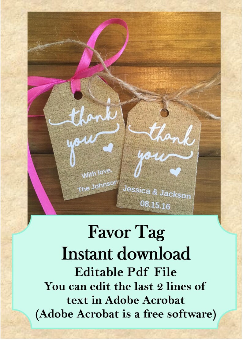 Party Thank you favor tag 3 x 2 Editable Instant download Printable Burlap BT20056 DIY 1 PDF file image 1