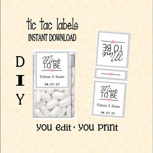 Tic tac labels Mint to be - Wedding- do it yourself - Instant download - you edit - you print,  digital Pdf file) DIY # TIC78815