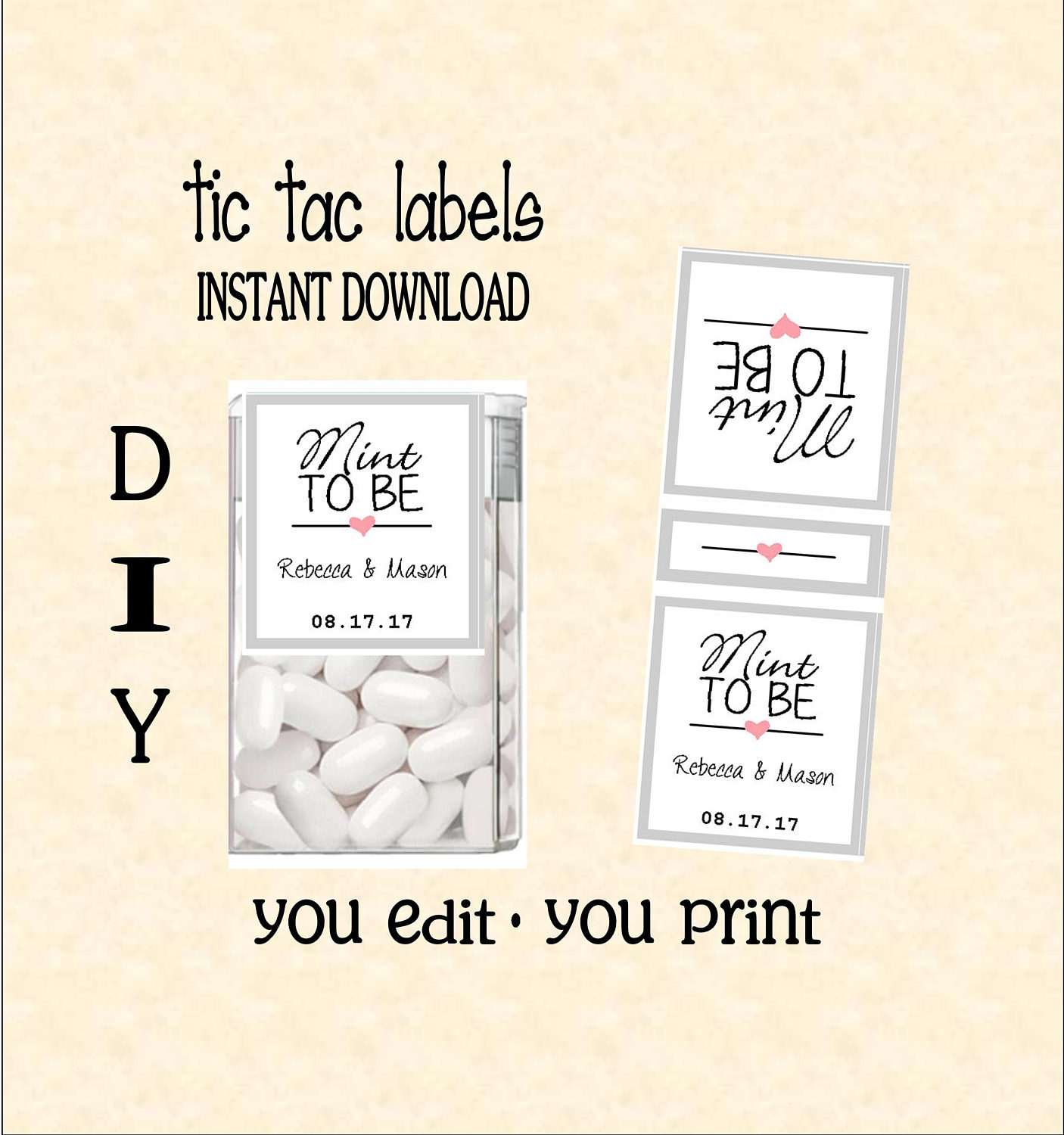 Tic tac labels Mint to be - Wedding- do it yourself - Instant download - you edit - you print, digital Pdf file) DIY # TIC78815