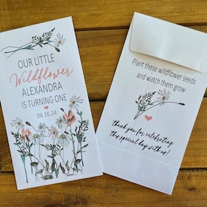 Our little wildflower is turning one, Birthday seed packet favors for any age birthday, with or without seeds (set of 15), sp20153