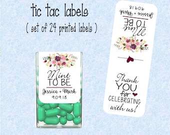 Mint to be tic tac labels, Wedding Favors, stickers customized (set of 24 printed labels) Weddings, Bridal shower, Anniversary TIC78881