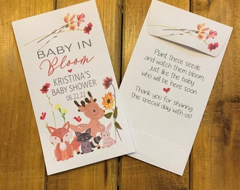 Baby in bloom wildflower and woodland creatures seed packet favor,  baby shower favor, with or without wildflower seeds (set of 15)  sp20135