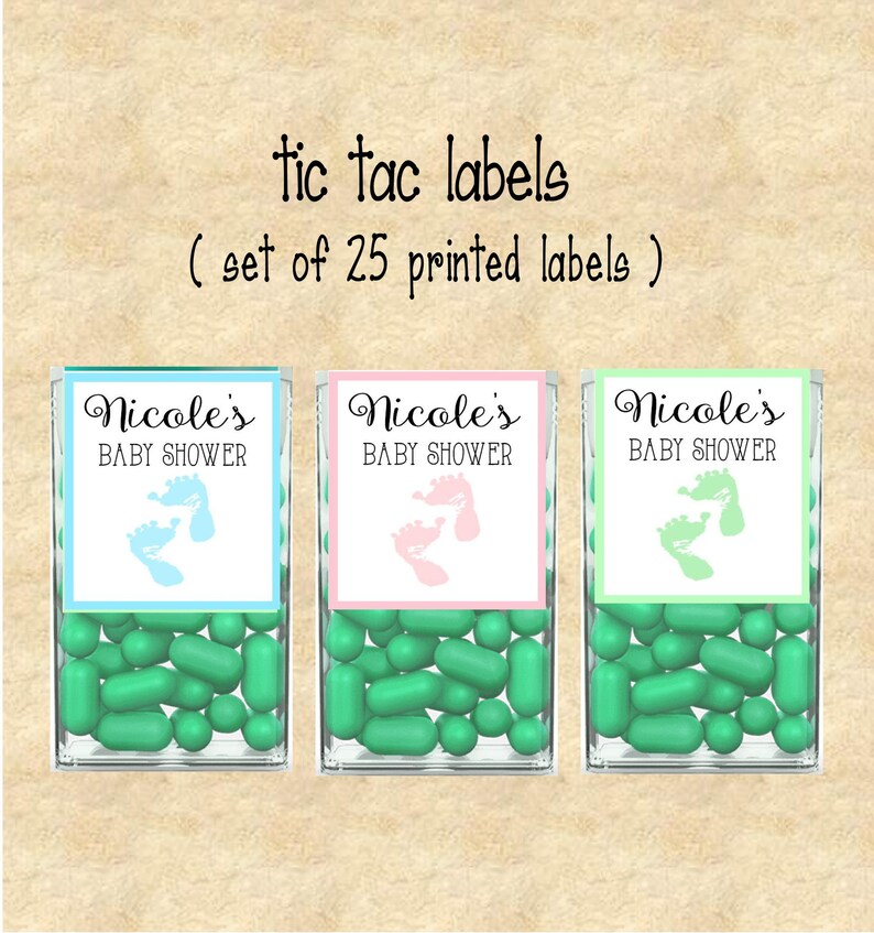 pink 7 TIC78835 baby announcement 6 Baby shower tic tac labels baby feet printed with adhesive backing mint or blue set of 25