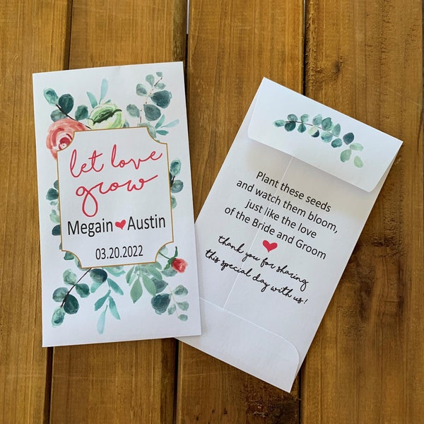 Peach Eucalyptus Wedding Let love grow seed packet favors, Bridal shower favor, with or without seeds (set of 15) sp20060