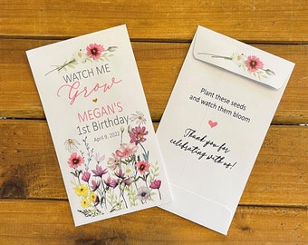 Birthday Wildflower seed packet favors for a birthday party favor,  pink flowers with or without seeds (set of 15), sp20226