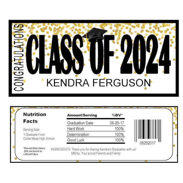 Class of  2024 Graduation Candy Bar Wrapper, Instant download editable Printable (do it yourself) Confetti -  GRA1220  (1- PDF file)