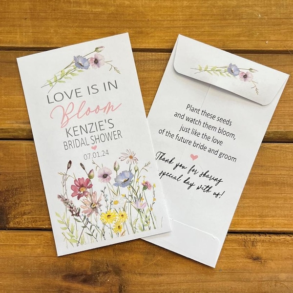 Wildflowers Bridal Shower Love is in Bloom seed packet favors, with or without seeds (set of 15), sp20210
