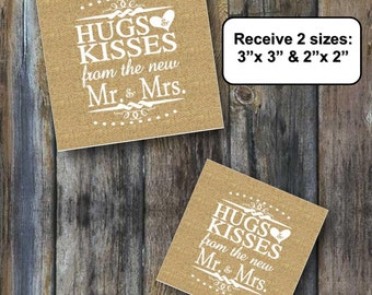 Hugs & Kisses favor tag 3"x 3"  and 2"x2"- Instant download Printable - Burlap tag BT20010  DIY (2- PDF files)