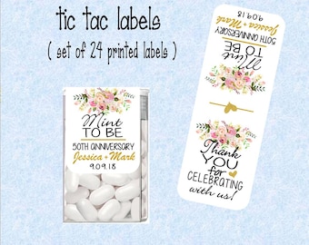 50th Anniversary, tic tac labels, Mint to be, favors, stickers, labels  - (set of 24 printed labels) - Weddings,  TIC78890 - Faux Gold