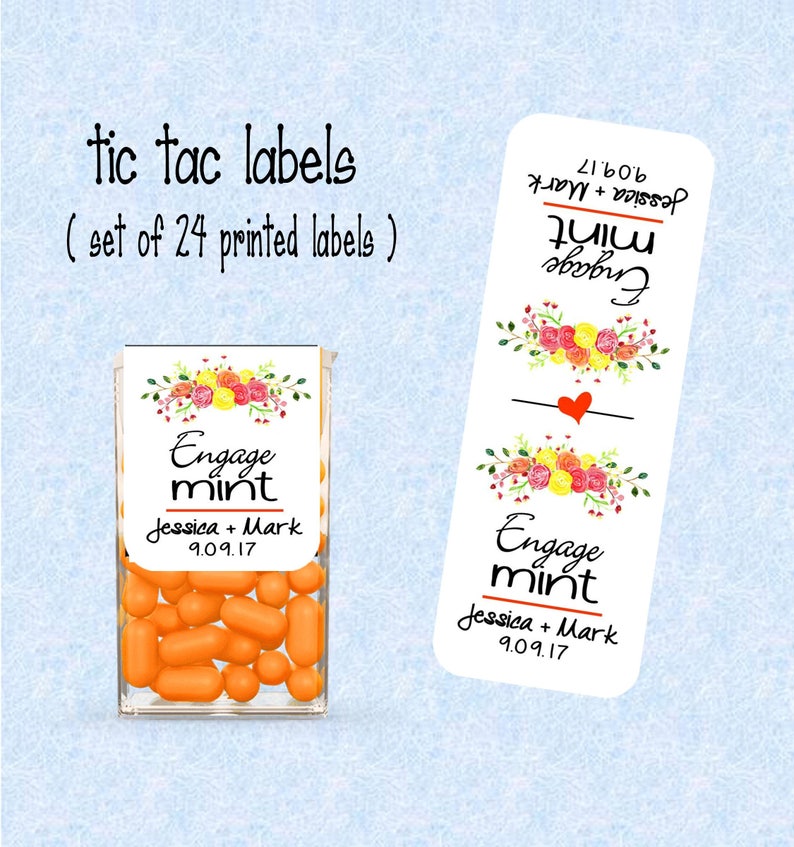 Engagement Favor, Engage mints tic tac labels, stickers customized set of 24 printed labels TIC78856 floral flower image 1