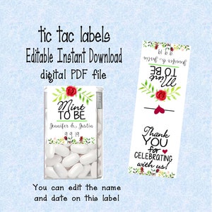 Tic tac labels, Mint to be do it yourself - wedding favor, Instant download - you edit - you print, digital Pdf file) DIY # TIC78911