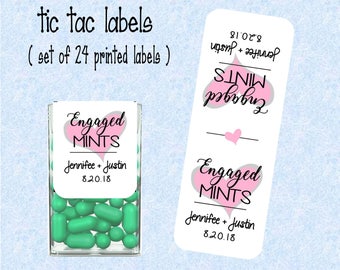 Engagement Favor, Engaged mints tic tac labels, stickers customized - lots of colors (set of 24 printed labels) -  TIC78846 pink and gray