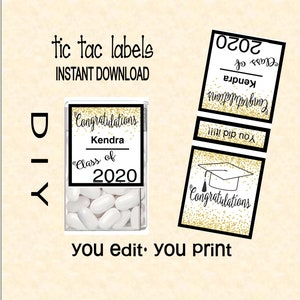 Graduation Tic tac labels class of 2021,  do it yourself - Instant download - you edit - you print,  digital Pdf file) DIY # TIC78826