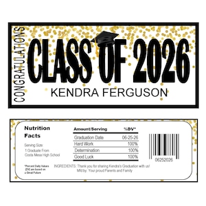 Class of 2026 Graduation Candy Bar Wrapper, Instant download editable and Printable (do it yourself) Confetti -GRA1220  (2- PDF file)