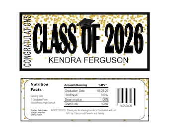 2026年度卒業式用キャンディーバーラッパー、ダウンロードしてすぐに編集・印刷可能（自分で作成）紙吹雪-GRA1220（2- PDFファイル）