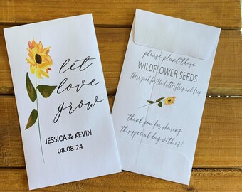 Sunflower wedding Let love grow seed packet favor, Bridal shower, good for butterflies & bees with or without seeds (set of 15), sp20090