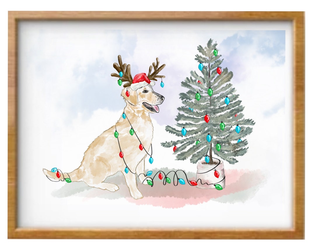 Christmas Golden Retriever With Lights Digital Print. Instant Download ...