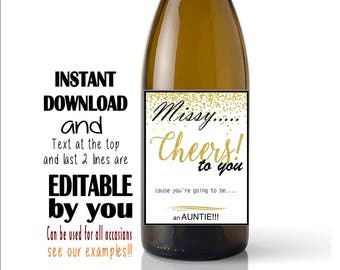 Cheers to you - Confetti wine label baby announcement, pregnancy, Birthday,(Instant download, Editable  digital Pdf file) DIY #3418