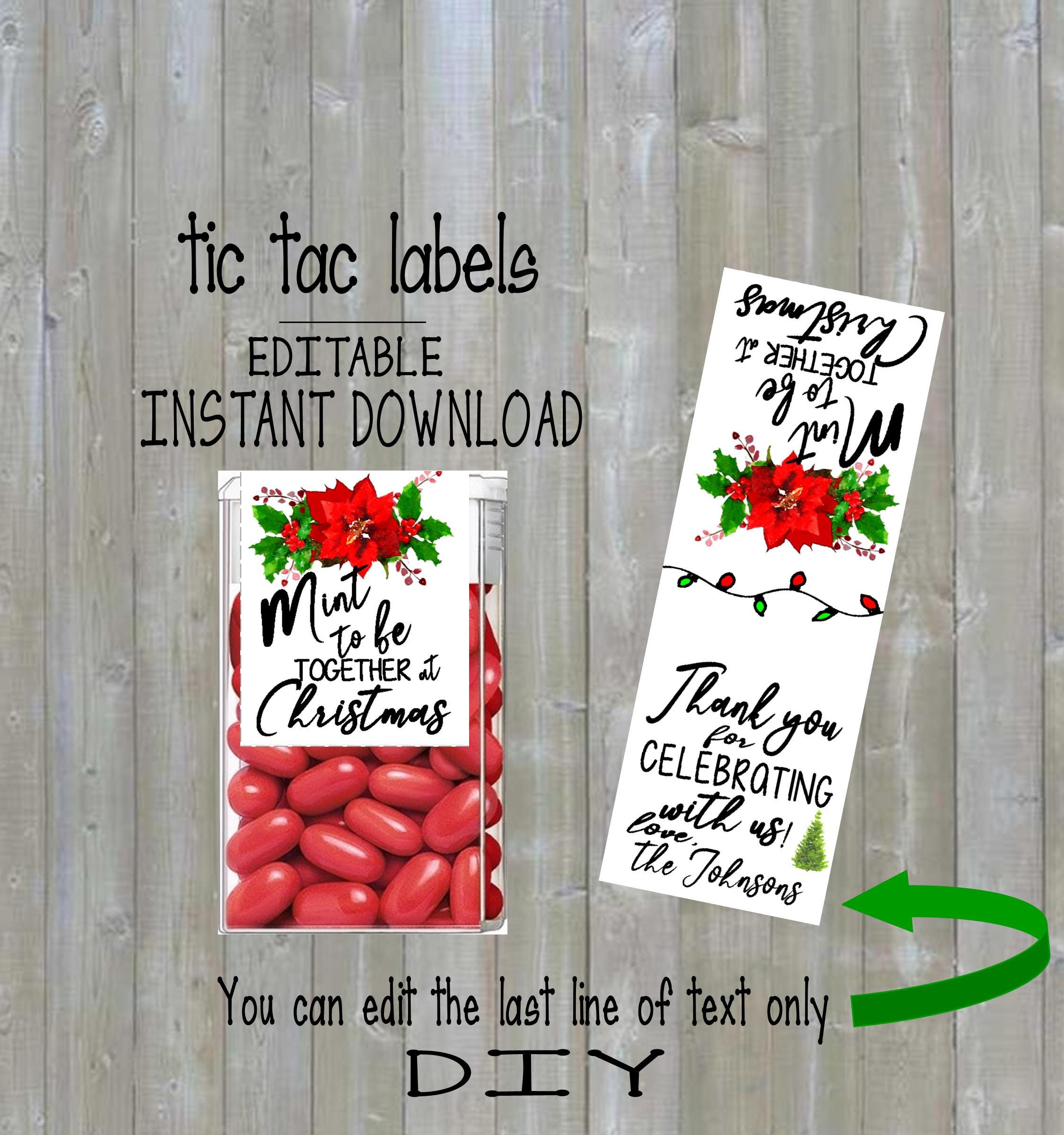christmas tic tac labels, mint to be together, do it yourself - instant download - you edit -you print, digital pdf file tic789166