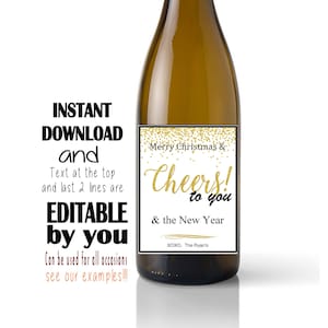 Wine label, Christmas, Happy New Year, Cheers to you, all occasions (Instant download, Editable  digital Pdf file) DIY #3418
