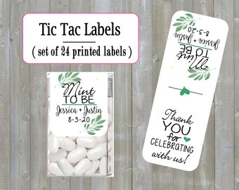 Wedding tic tac labels green leaves, Wedding favor Mint to be, (set of 24 printed labels) Bridal shower,  Wedding shower, TIC789172