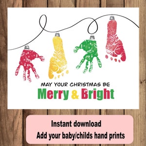 Christmas hand and footprint art , Instant download, you print,  digital Pdf file #hf502 b