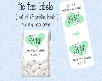 Wedding Favor Mint to be tic tac labels, stickers customized - (set of 24 printed labels) - Weddings, Bridal shower, Anniversary TIC78832