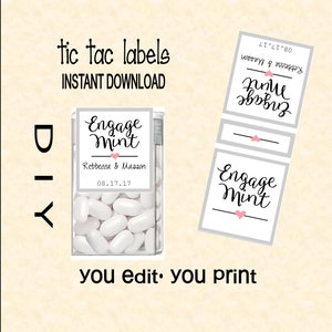 Tic tac labels Engage mint - Engagement - do it yourself - Instant download - you edit - you print, digital Pdf file) DIY # TIC78902 Wedding
