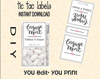 Tic tac labels Engage mint - Engagement - do it yourself - Instant download - you edit - you print, digital Pdf file) DIY # TIC78902 Wedding